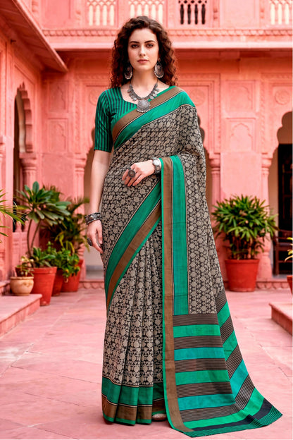 Sangam Prints Charcoal Grey Cotton Blend Woven Work Traditional Saree