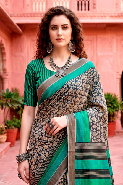 Sangam Prints Charcoal Grey Cotton Blend Woven Work Traditional Saree
