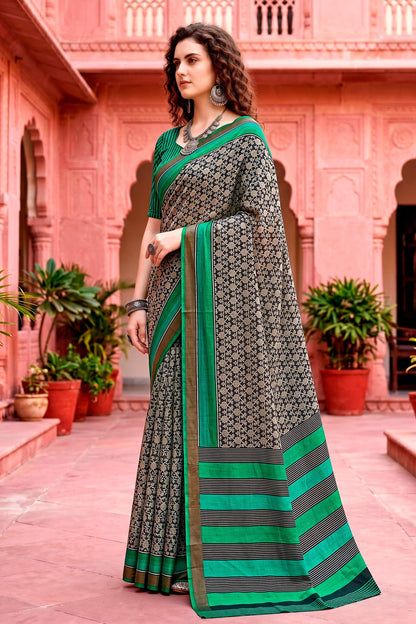 Sangam Prints Charcoal Grey Cotton Blend Woven Work Traditional Saree