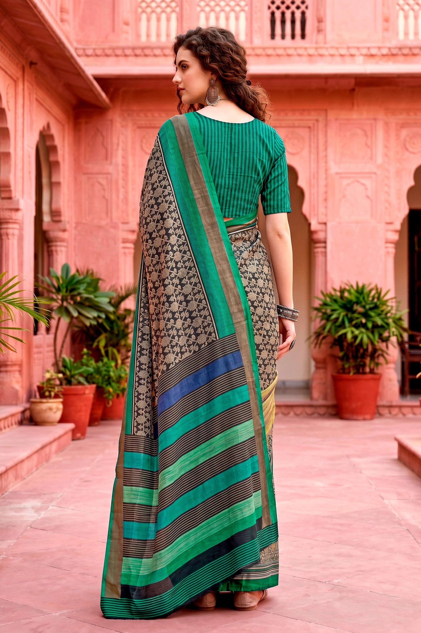 Sangam Prints Charcoal Grey Cotton Blend Woven Work Traditional Saree