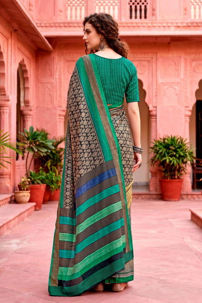 Sangam Prints Charcoal Grey Cotton Blend Woven Work Traditional Saree
