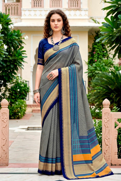 Sangam Prints Steel Grey Cotton Blend Woven Work Traditional Saree