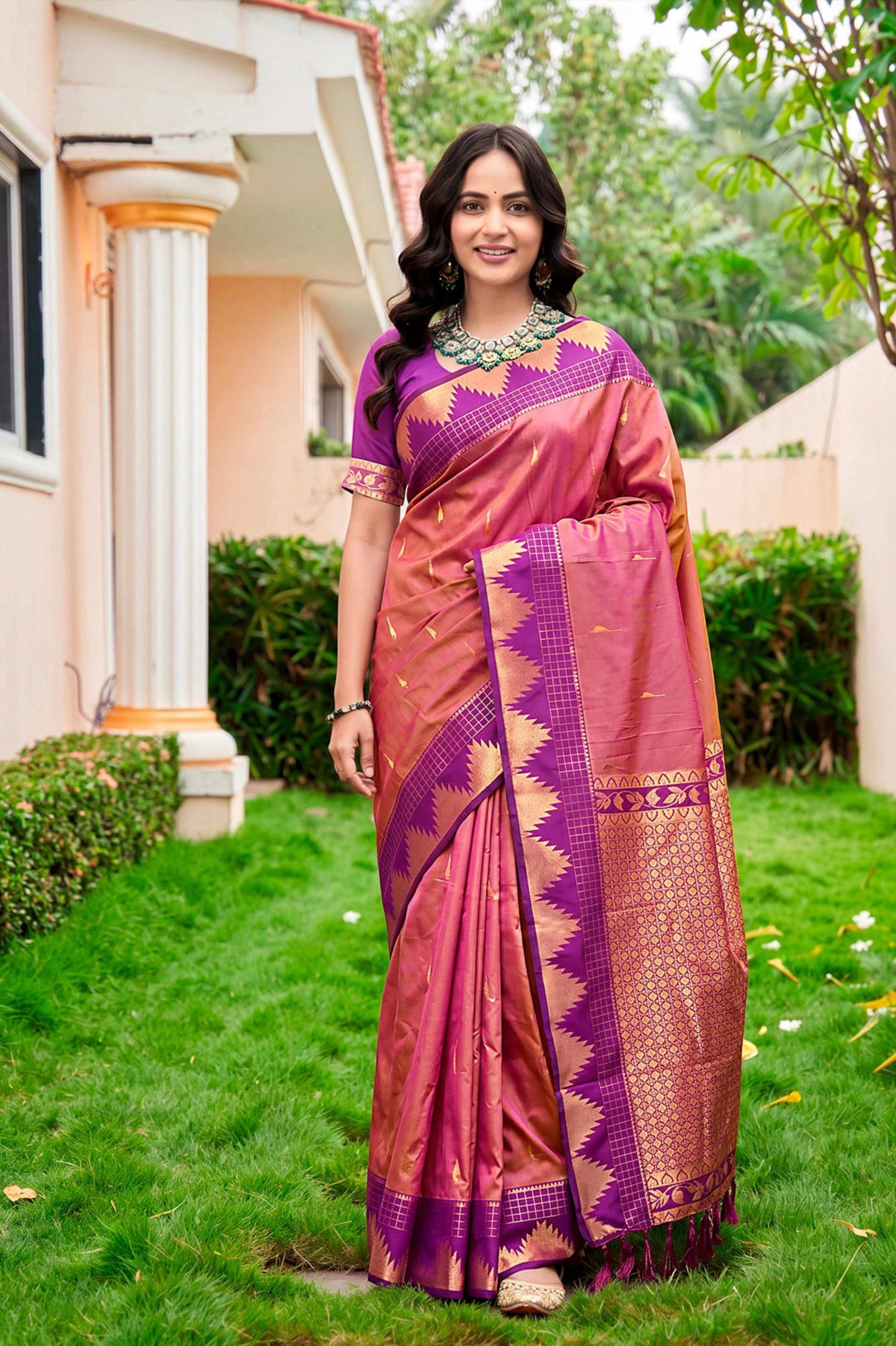 Sangam Prints Rose Pink Silk Woven Work Traditional Saree