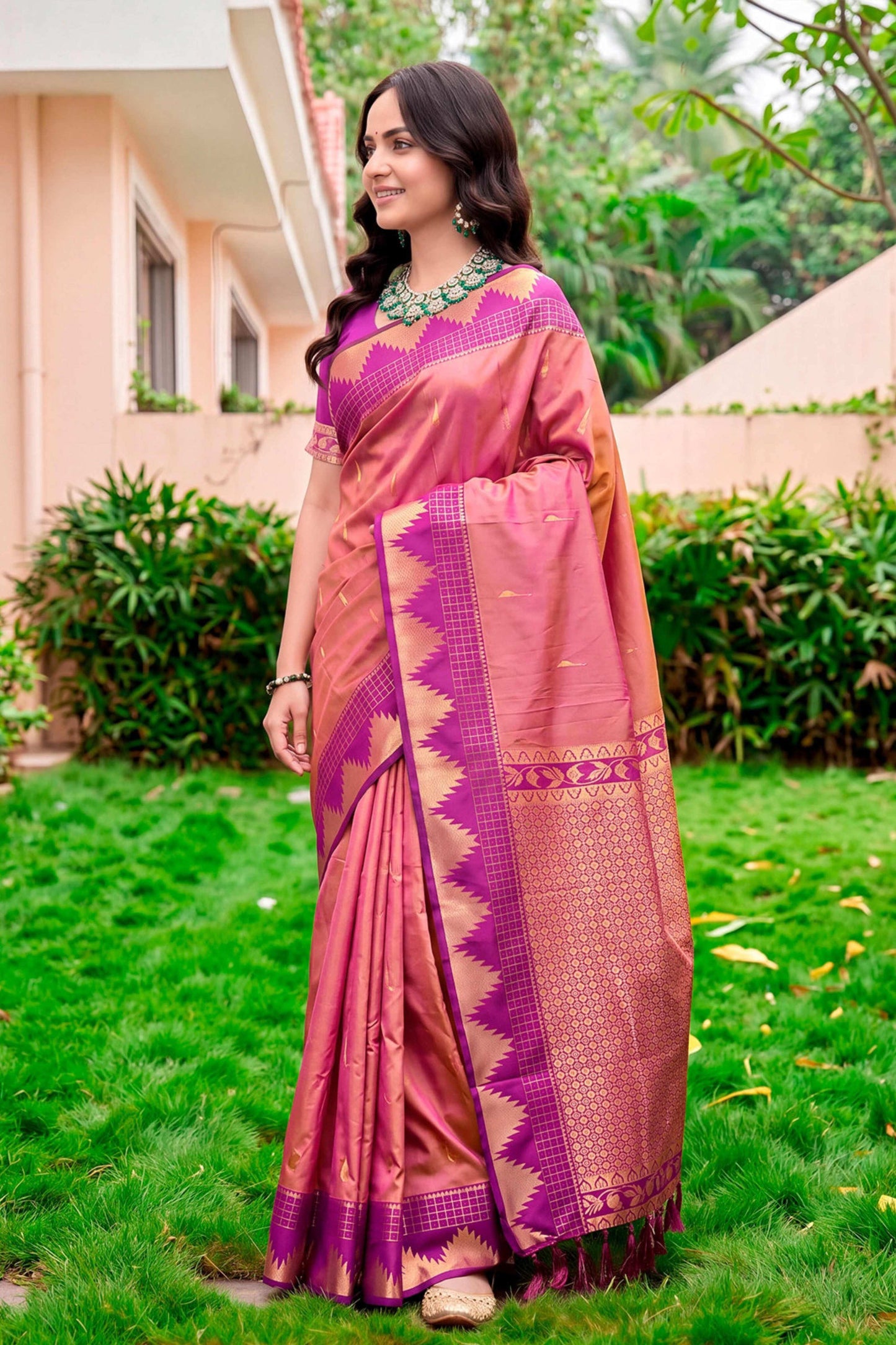Sangam Prints Rose Pink Silk Woven Work Traditional Saree