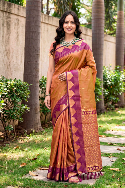 Sangam Prints Copper Brown Silk Woven Work Traditional Saree
