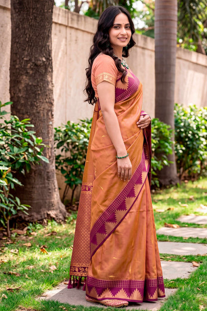 Sangam Prints Copper Brown Silk Woven Work Traditional Saree
