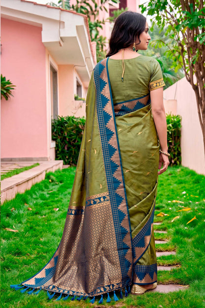 Sangam Prints Olive Green Silk Woven Work Traditional Saree