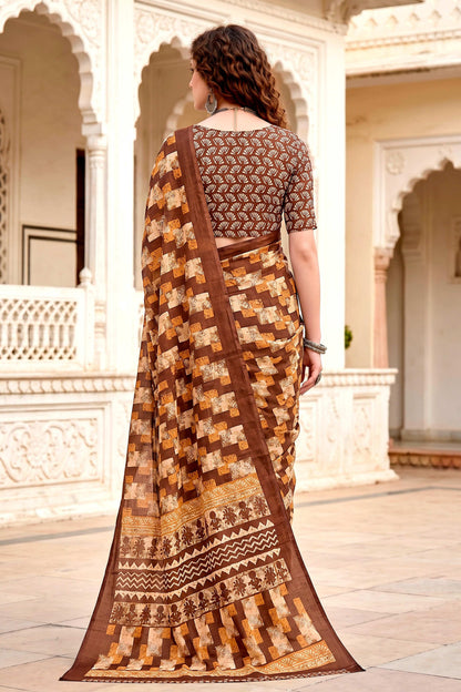 Sangam Prints Coffee Brown Cotton Blend Woven Work Traditional Saree