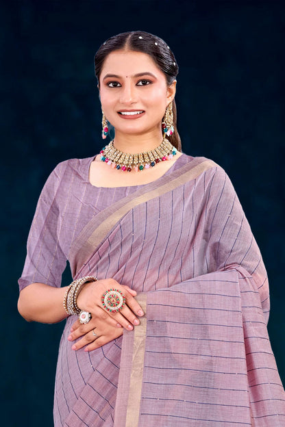 Sangam Prints Dusty Lavender Cotton Blend Woven Work Traditional Saree