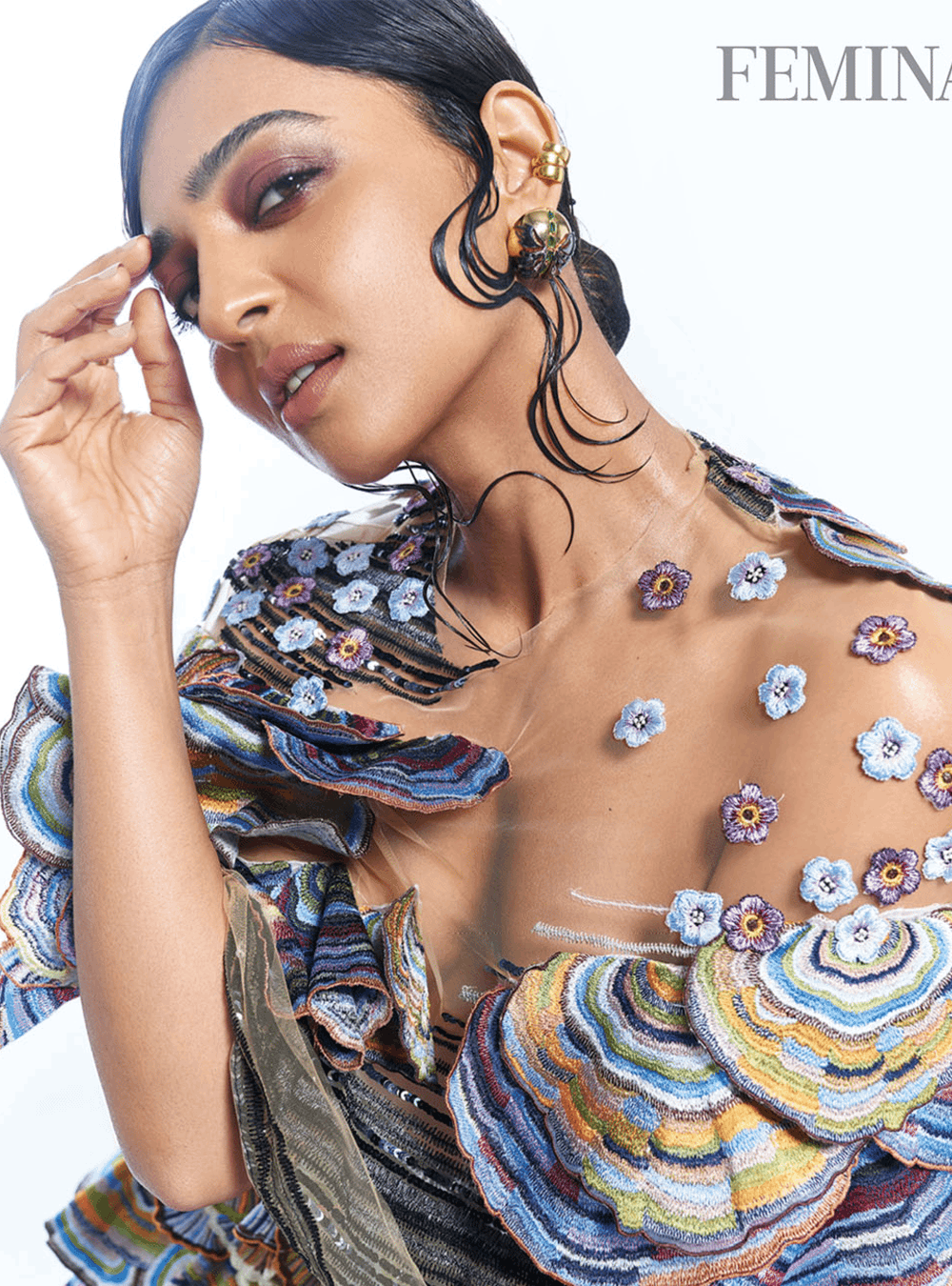 Radhika Apte Wearing Gold Papilio Button Tops Earrings