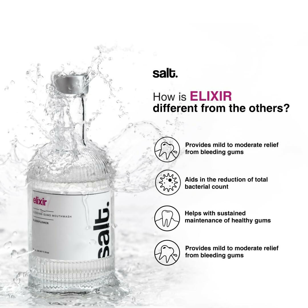 Salt. Oral Care Elixir Gum Healing Mouthwash Natural Relief for Bleeding & Swollen Gums Aloe Vera, Sage & Elderflower Formula