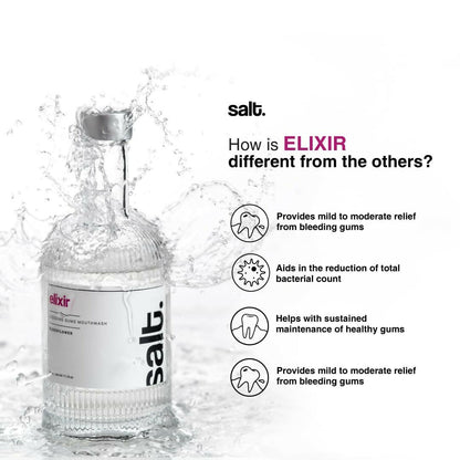 Salt. Oral Care Elixir Gum Healing Mouthwash Natural Relief for Bleeding & Swollen Gums Aloe Vera, Sage & Elderflower Formula