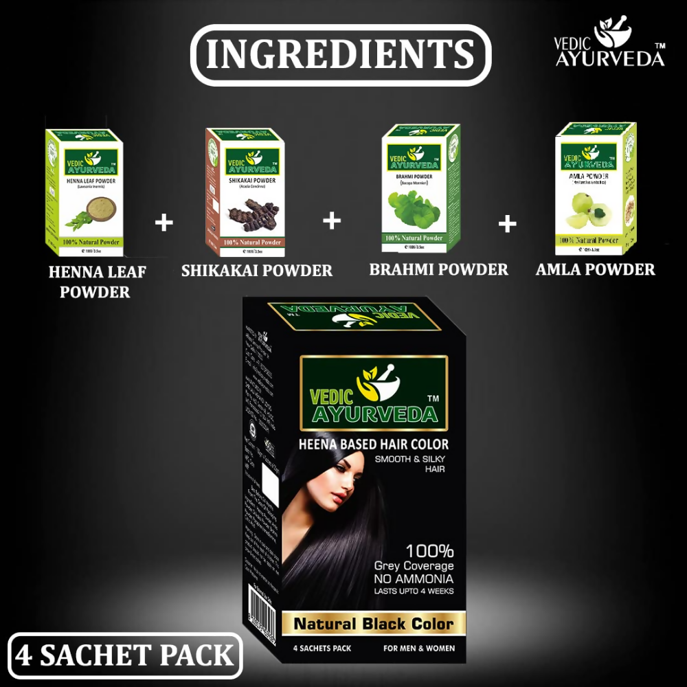 VedicAyurveda Natural Pure Henna Based Hair Color - Natural Black