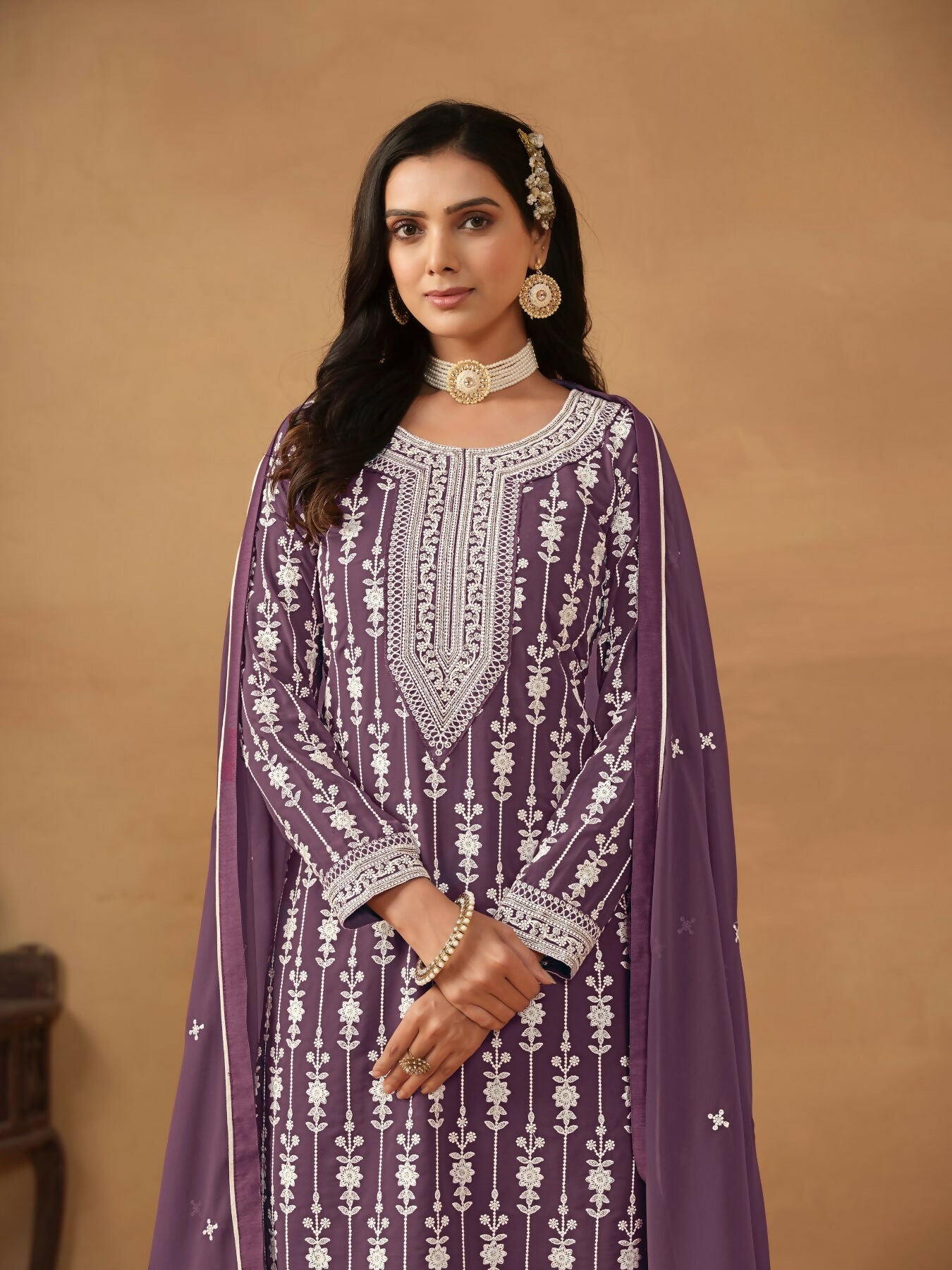Anaita Purple Embroidered Faux Georgette Salwar Suit