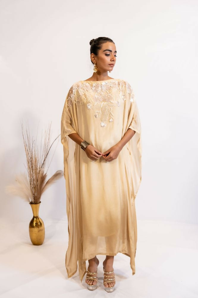 Timaraa Champagne Glow Hand-Embellished Georgette Kaftan Dress