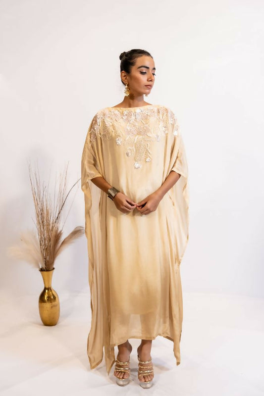 Timaraa Champagne Glow Hand-Embellished Georgette Kaftan Dress