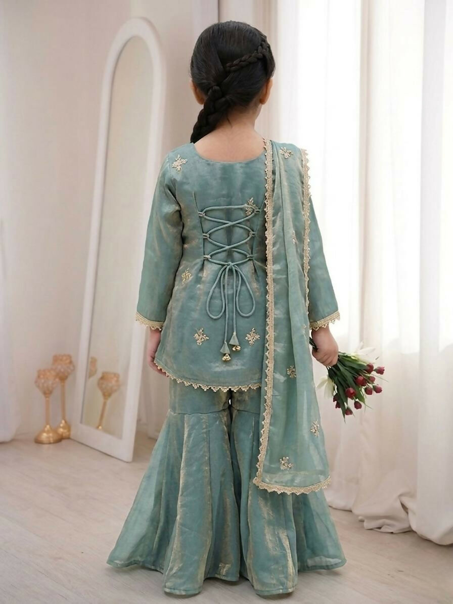 Teeya Creation New Stylish Embroidered Kids Kurta Palazzo Set-Blue