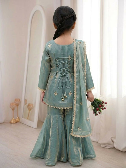 Teeya Creation New Stylish Embroidered Kids Kurta Palazzo Set-Blue