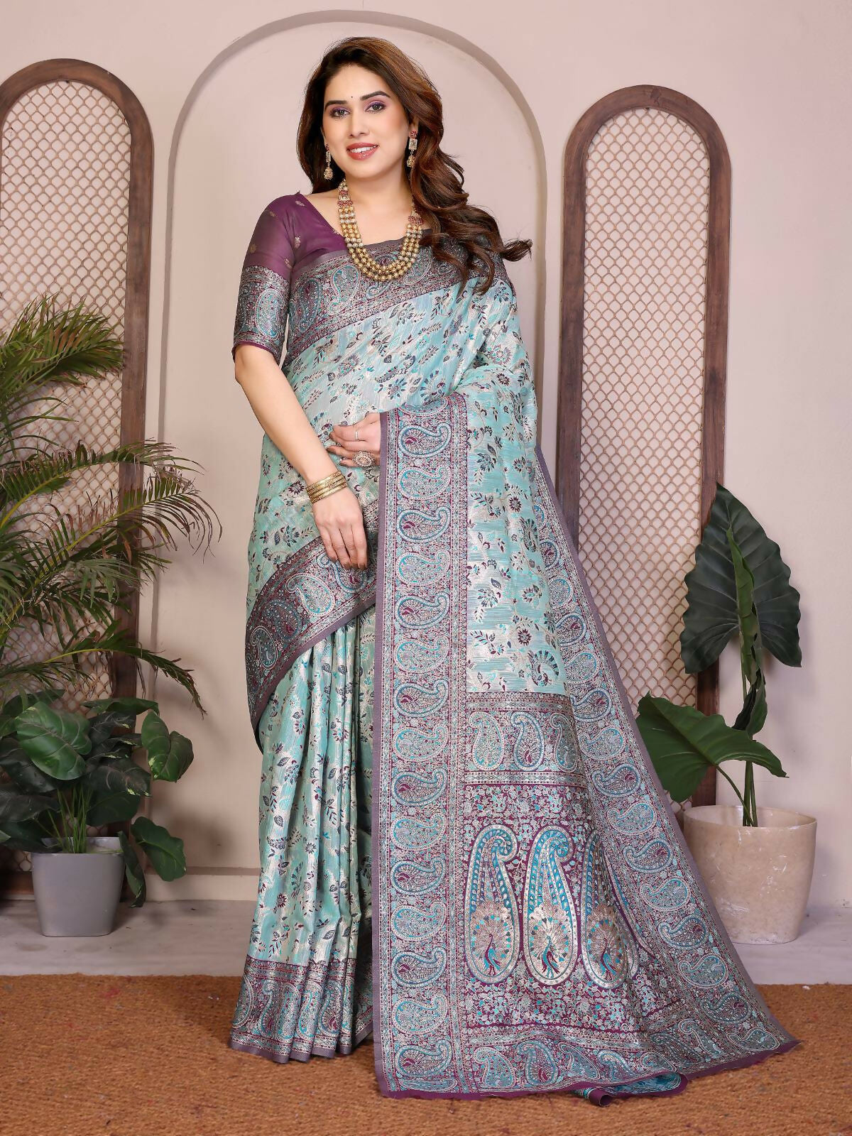Teeya Creation New Latest Trendy Wedding Wear Pashmina Silk Saree-Blue