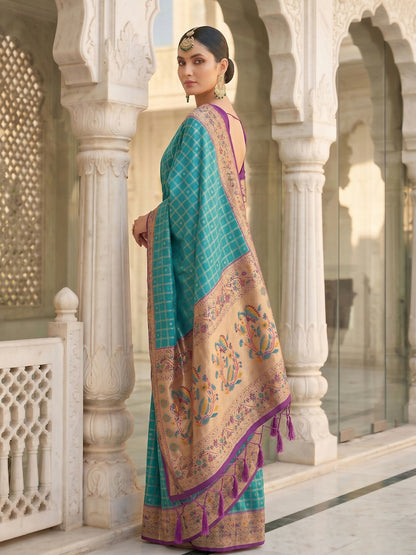 Shree Shyam Fashion Turquoise Banarasi Silk Blend Saree
