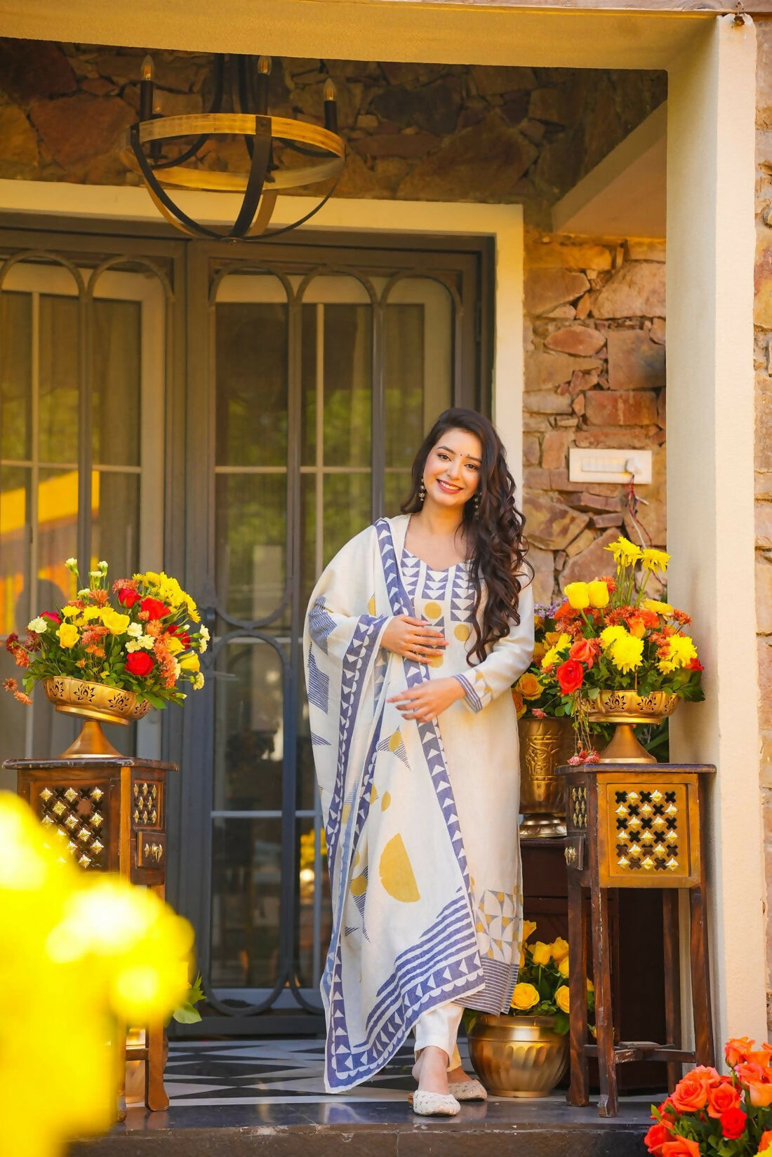 The52 Women's Gorgeous Printed Work Muslin Fabric Straight Kurta Pant and Dupatta Set