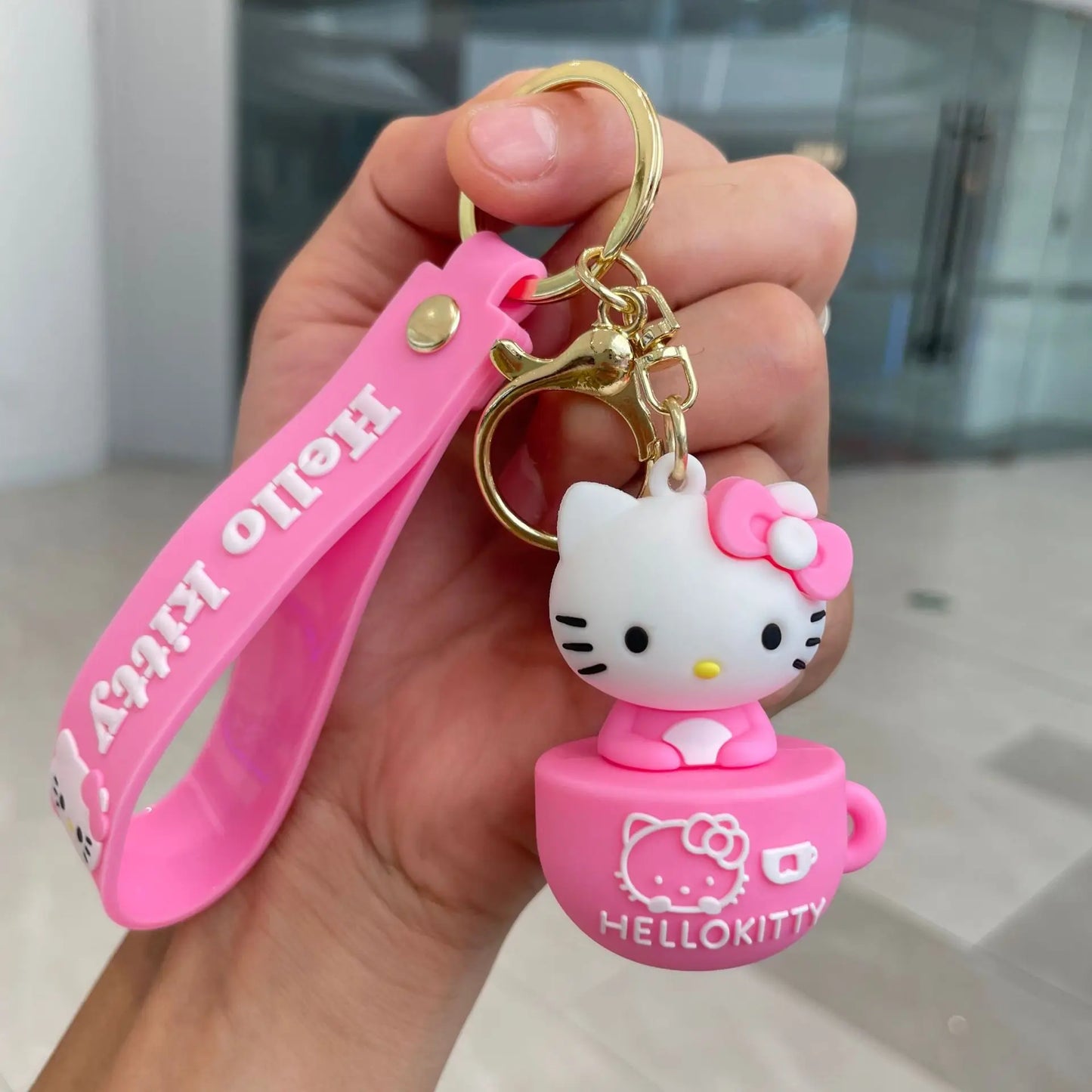 Hello Kitty In Cup Pink Lanyard Keychain | Premium Keychain | Silicone |