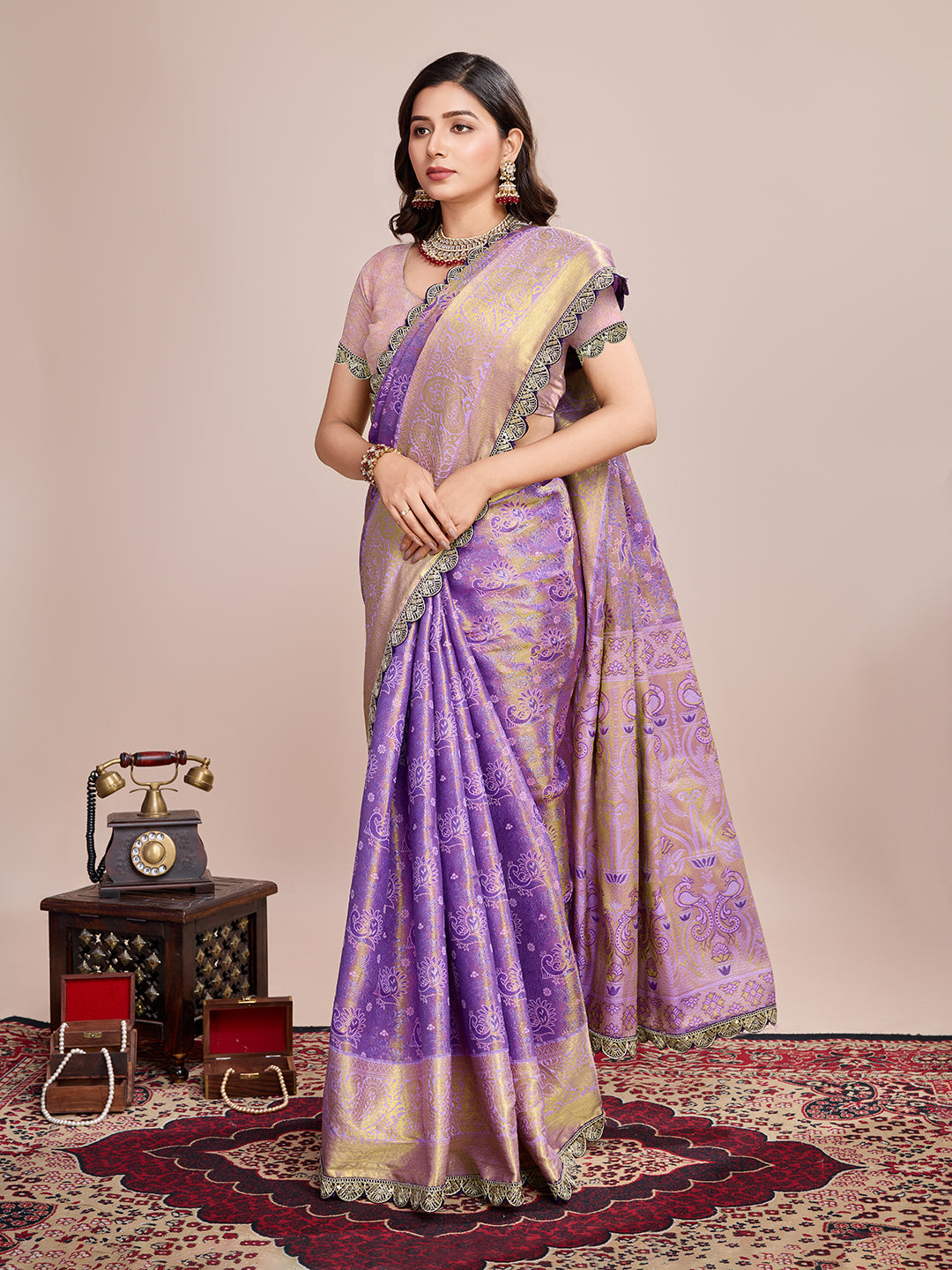Dwija Fashion Purple Wedding Wear Jari Weaving Kanjivaram Silk Saree With Unstitched Blouse