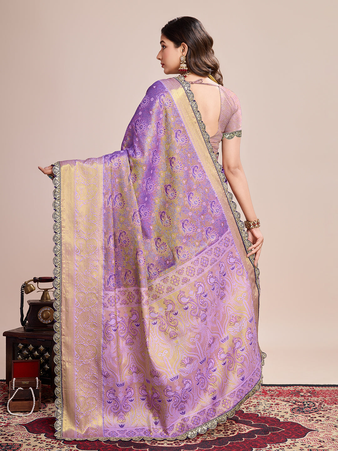 Dwija Fashion Purple Wedding Wear Jari Weaving Kanjivaram Silk Saree With Unstitched Blouse
