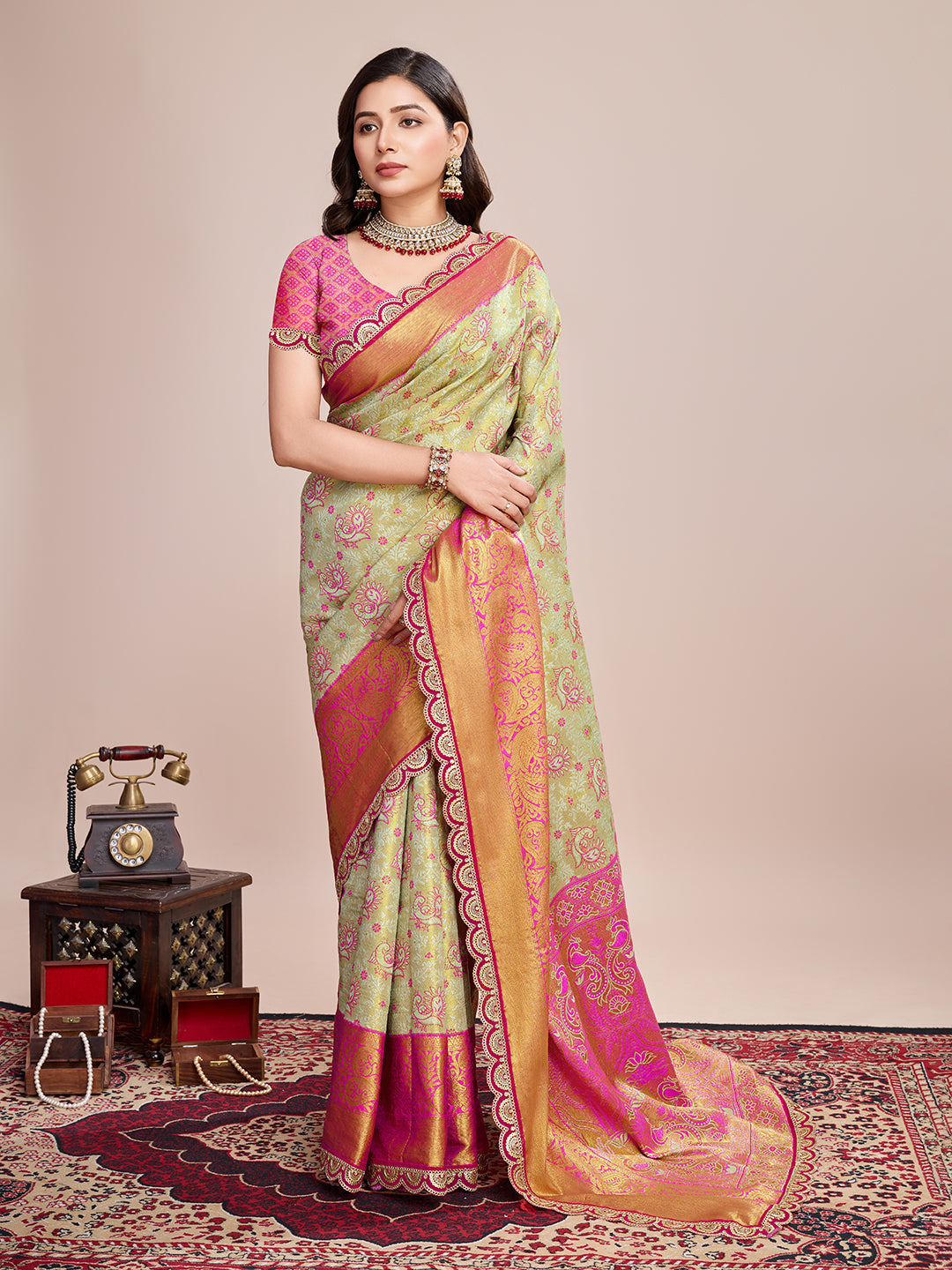 Dwija Fashion Yellow Wedding Wear Jari Weaving Kanjivaram Silk Saree With Unstitched Blouse