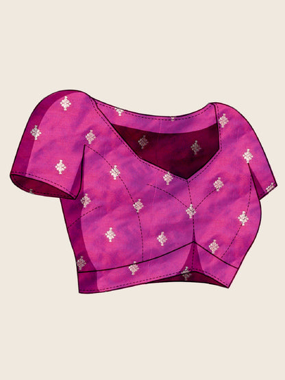 Dwija Fashion Deep Purple Wedding Wear Golden Silver Jari Weaving Work Pure Jacquard Saree With Unstitched Blouse