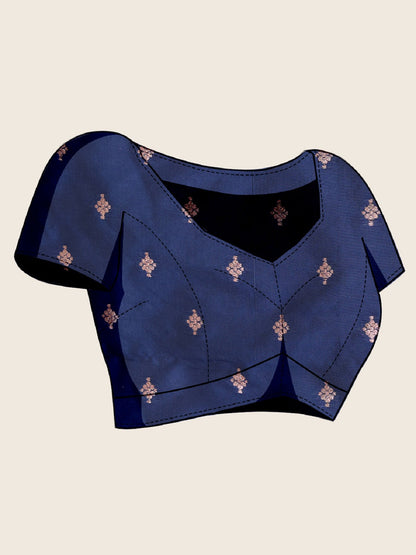 Dwija Fashion Deep Navy Blue Wedding Wear Golden Silver Jari Weaving Work Pure Jacquard Saree With Unstitched Blouse