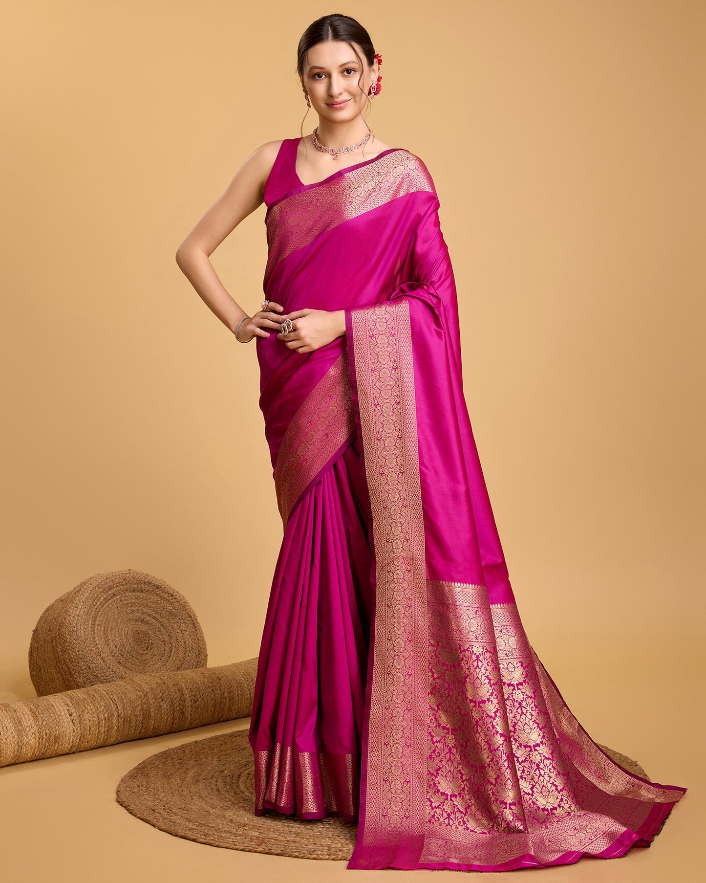 Dwija Fashion Pink Party Wear Banarsi Pure Silk Plain Saree With Unstitched Blouse