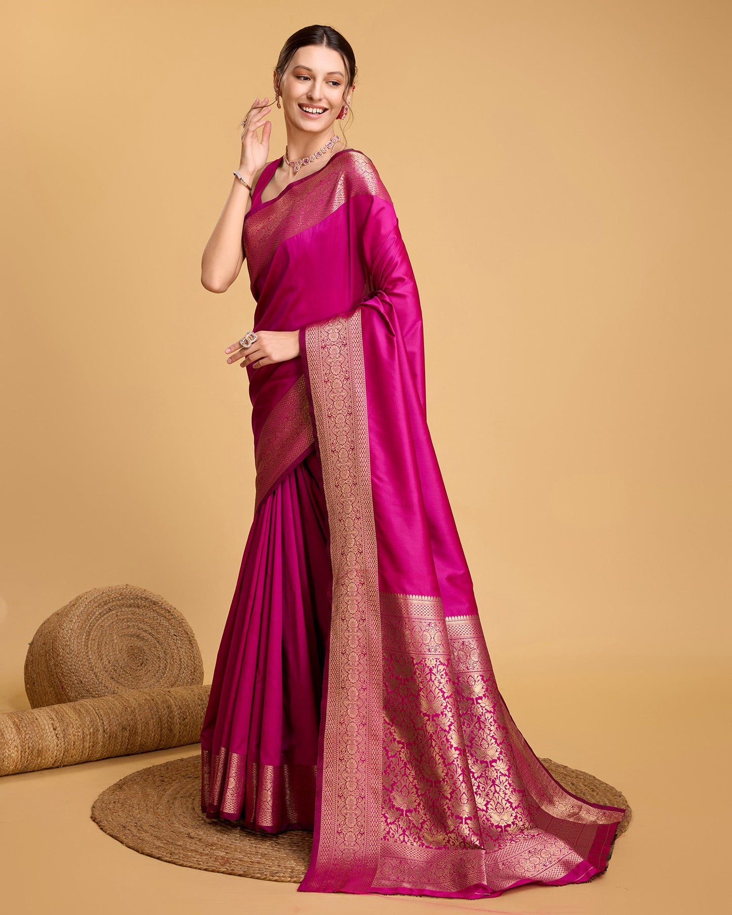 Dwija Fashion Pink Party Wear Banarsi Pure Silk Plain Saree With Unstitched Blouse