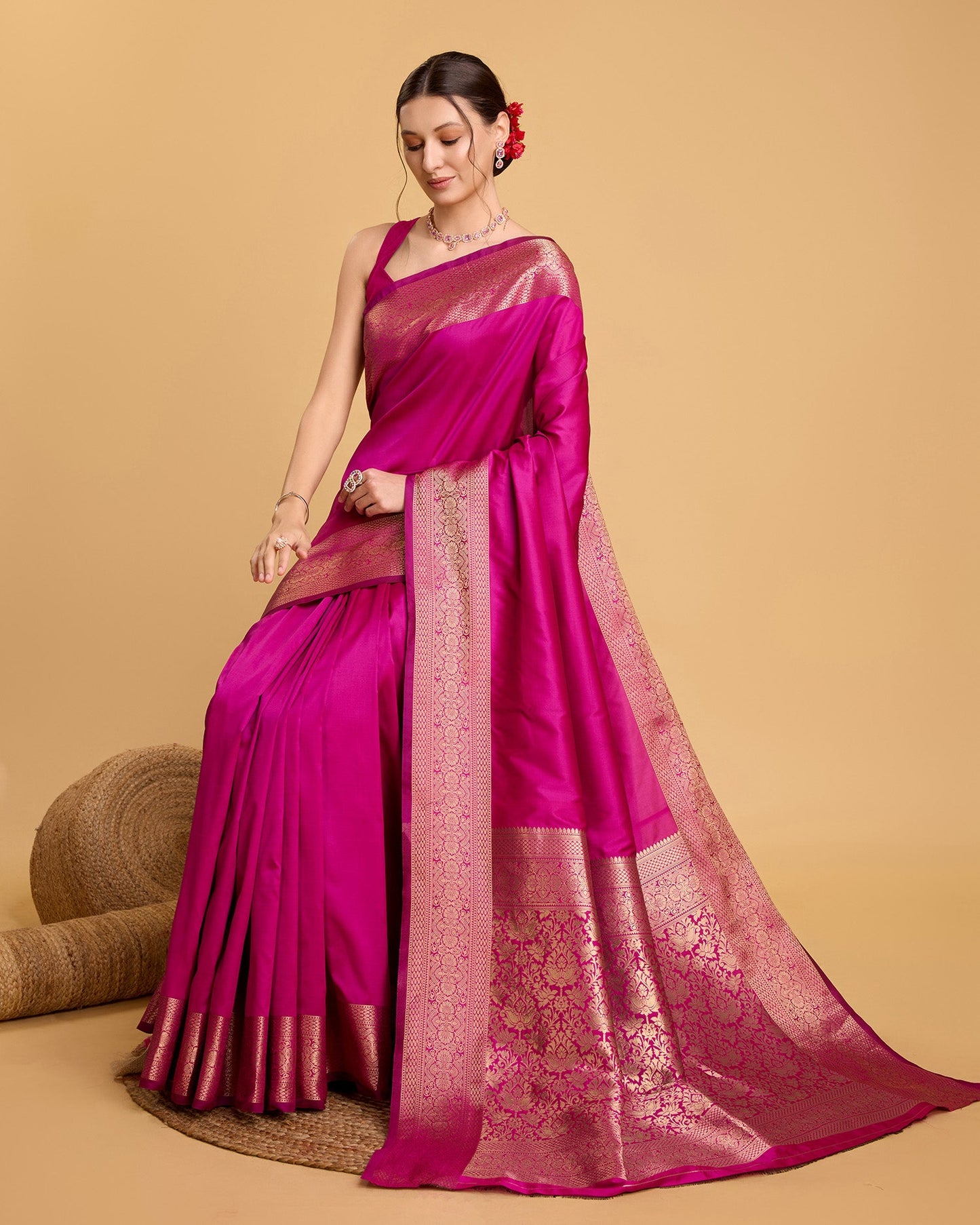 Dwija Fashion Pink Party Wear Banarsi Pure Silk Plain Saree With Unstitched Blouse