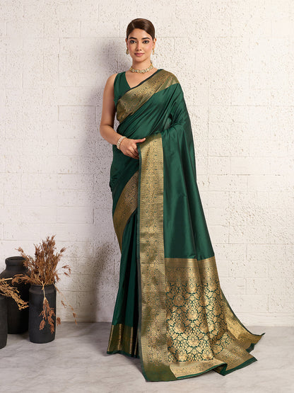 Dwija Fashion Women'S Party Wear Zari Weaving Silk Designer Saree With The Unstitched Blouse-Green