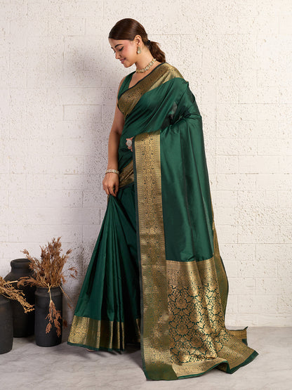 Dwija Fashion Women'S Party Wear Zari Weaving Silk Designer Saree With The Unstitched Blouse-Green