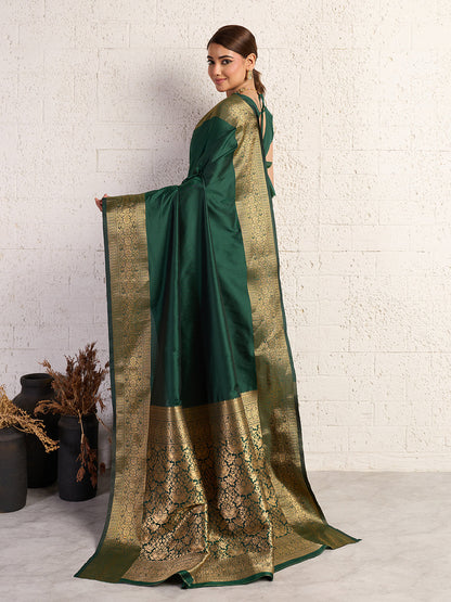 Dwija Fashion Women'S Party Wear Zari Weaving Silk Designer Saree With The Unstitched Blouse-Green