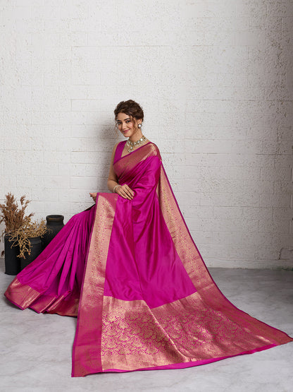 Dwija Fashion Women'S Party Wear Zari Weaving Silk Designer Saree With The Unstitched Blouse-Pink