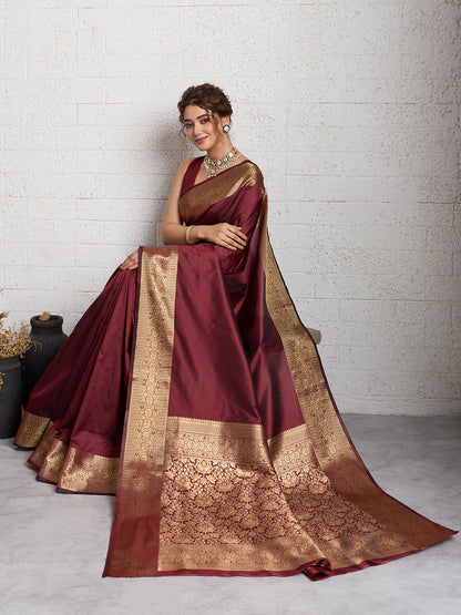 Dwija Fashion Women'S Party Wear Zari Weaving Silk Designer Saree With The Unstitched Blouse-Deep Maroon