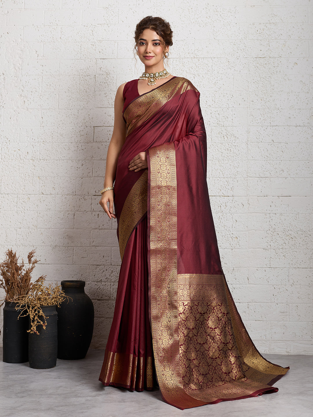 Dwija Fashion Women'S Party Wear Zari Weaving Silk Designer Saree With The Unstitched Blouse-Deep Maroon