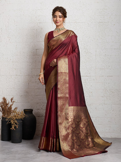 Dwija Fashion Women'S Party Wear Zari Weaving Silk Designer Saree With The Unstitched Blouse-Deep Maroon