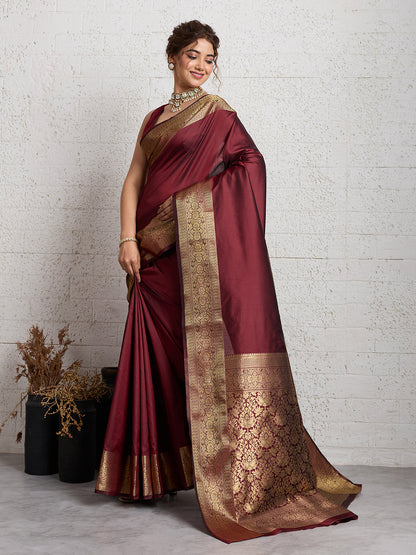 Dwija Fashion Women'S Party Wear Zari Weaving Silk Designer Saree With The Unstitched Blouse-Deep Maroon