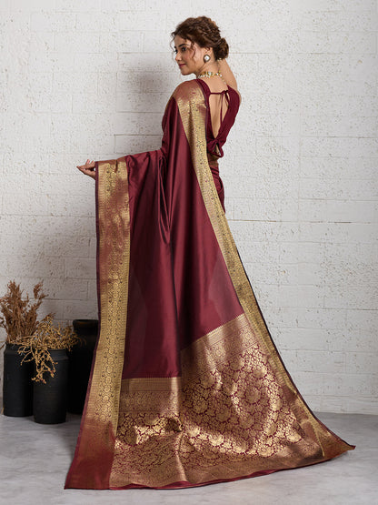 Dwija Fashion Women'S Party Wear Zari Weaving Silk Designer Saree With The Unstitched Blouse-Deep Maroon