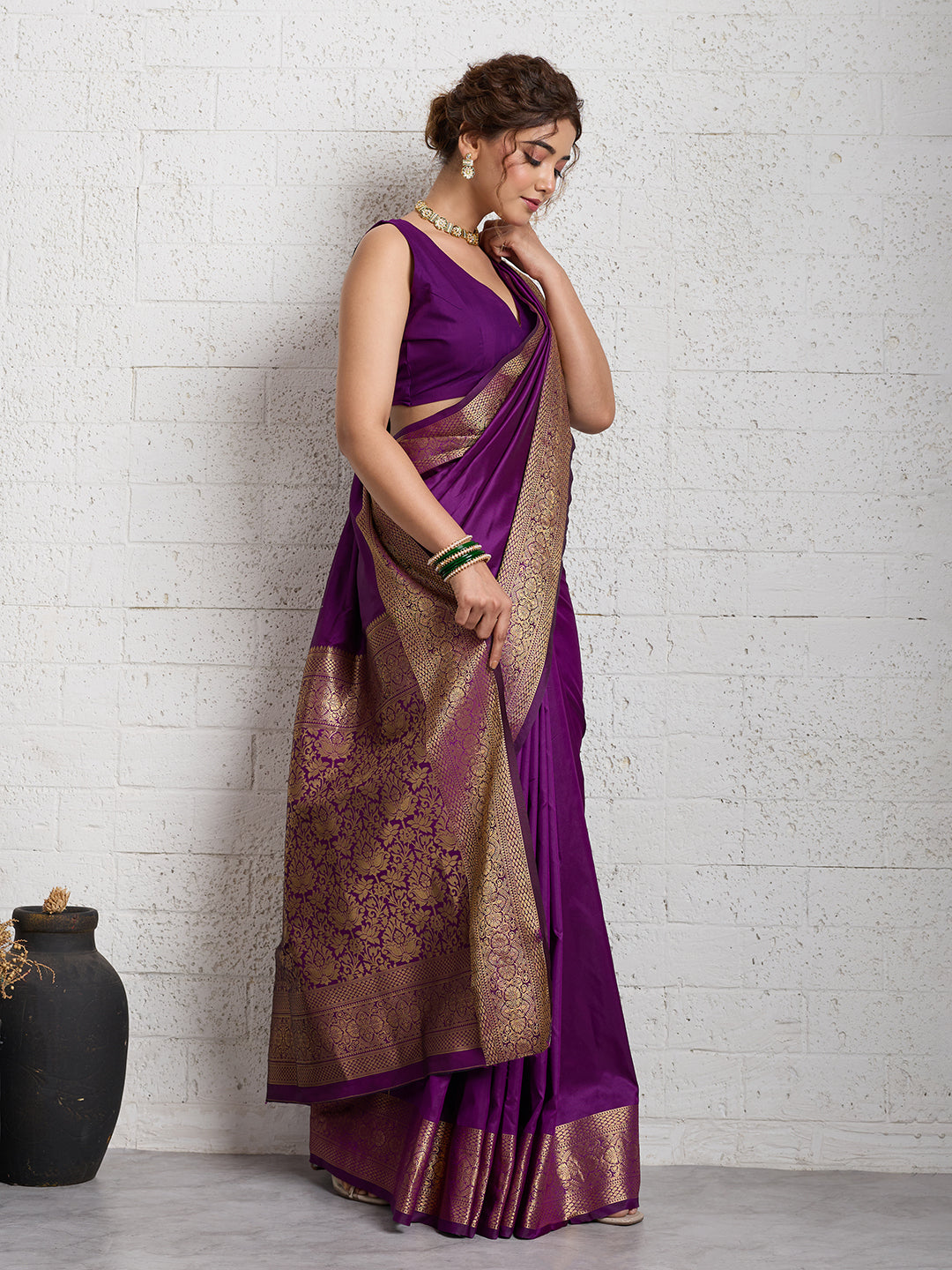 Dwija Fashion Women'S Party Wear Zari Weaving Silk Designer Saree With The Unstitched Blouse-Purple