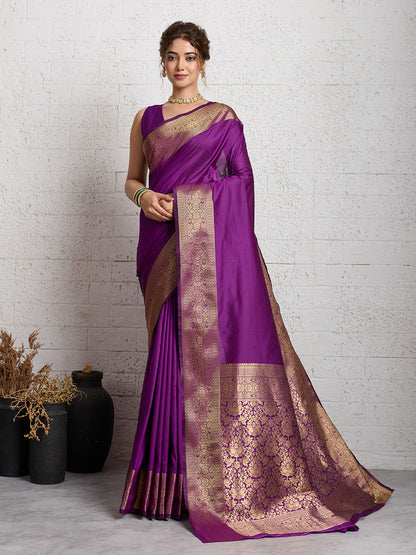 Dwija Fashion Women'S Party Wear Zari Weaving Silk Designer Saree With The Unstitched Blouse-Purple