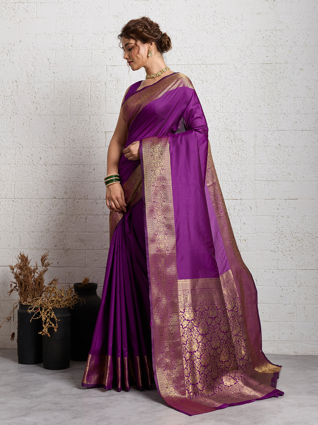Dwija Fashion Women'S Party Wear Zari Weaving Silk Designer Saree With The Unstitched Blouse-Purple