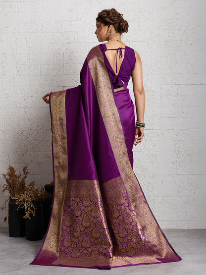 Dwija Fashion Women'S Party Wear Zari Weaving Silk Designer Saree With The Unstitched Blouse-Purple