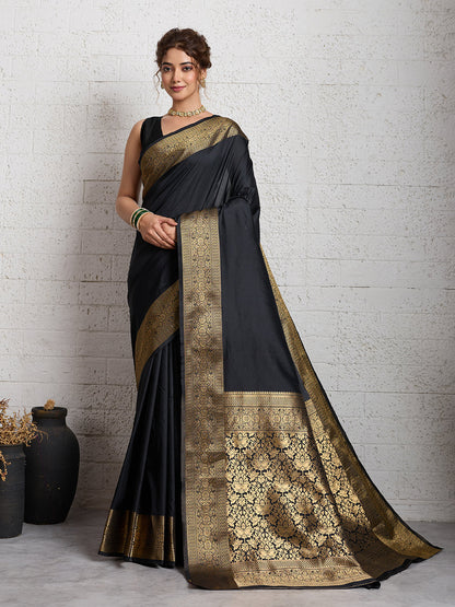Dwija Fashion Women'S Party Wear Zari Weaving Silk Designer Saree With The Unstitched Blouse-Black