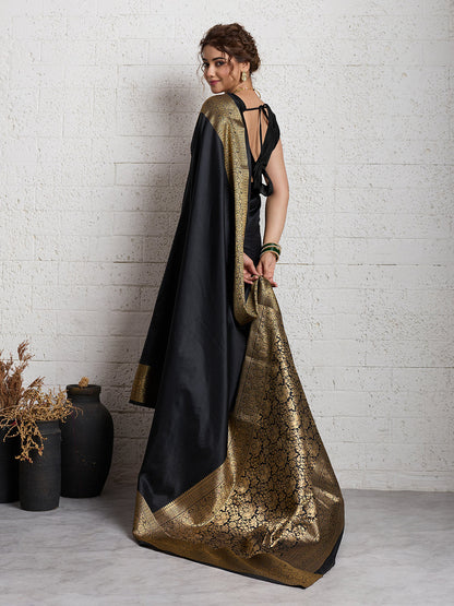 Dwija Fashion Women'S Party Wear Zari Weaving Silk Designer Saree With The Unstitched Blouse-Black