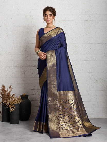 Dwija Fashion Women'S Party Wear Zari Weaving Silk Designer Saree With The Unstitched Blouse-Navy Blue